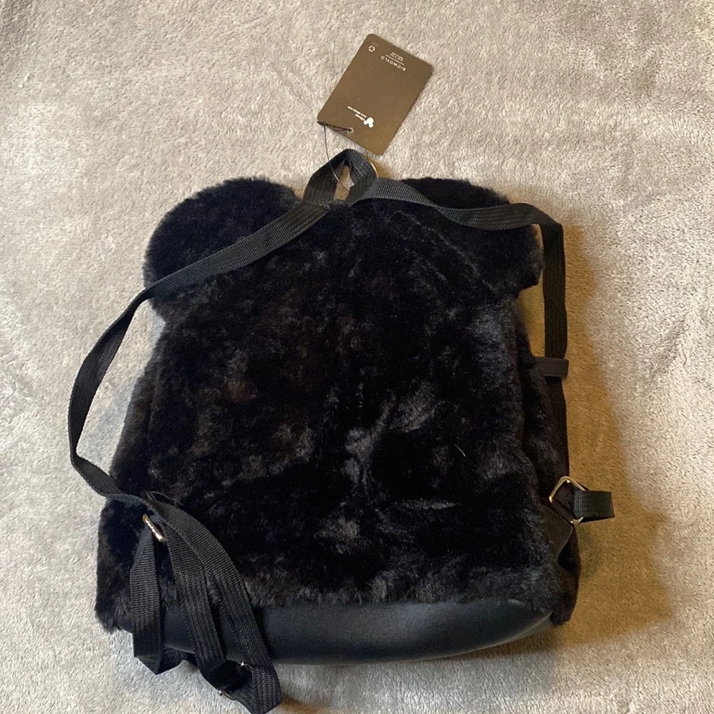 Brand New Disney Mickey Mouse Furry Fuzzy Black & Red Zippered Mini Back